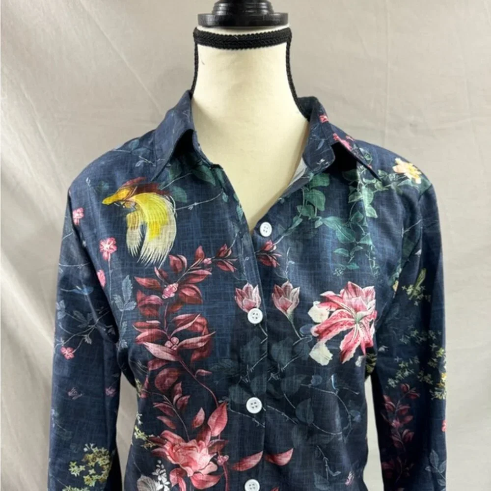 Boho Floral Print Blouse Blue - Picture 7 of 9